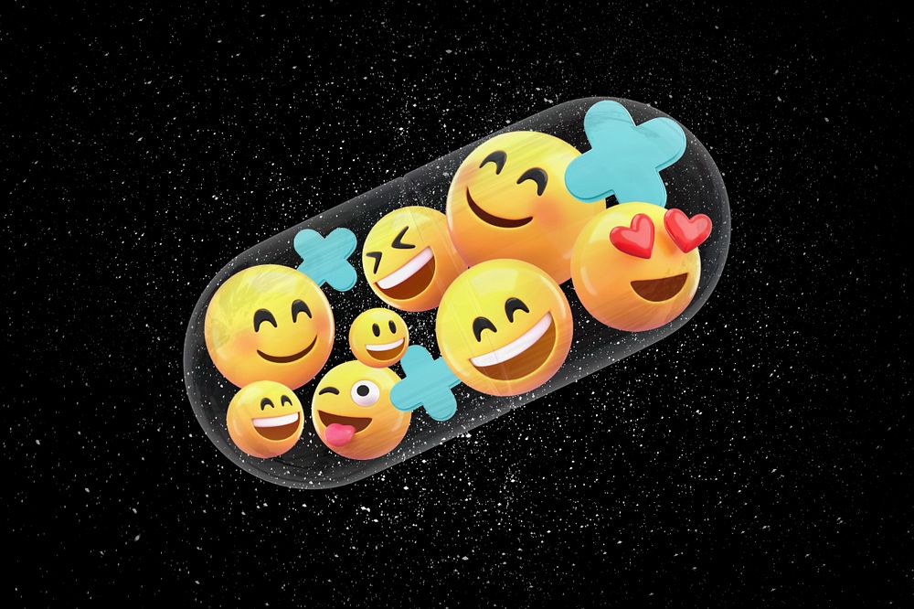 3D capsuled happy emoticons background, editable health illustration