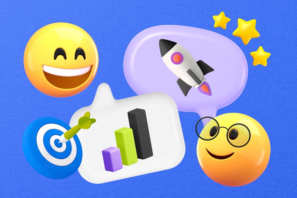 Successful startup business, 3D emoticons remix, editable design