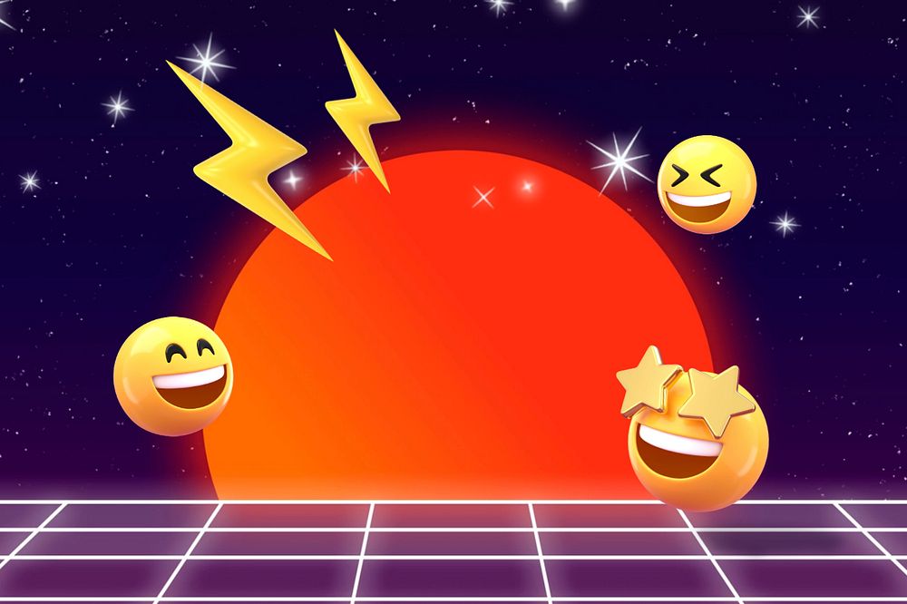 Retro emoticons background, neon 3D, editable design