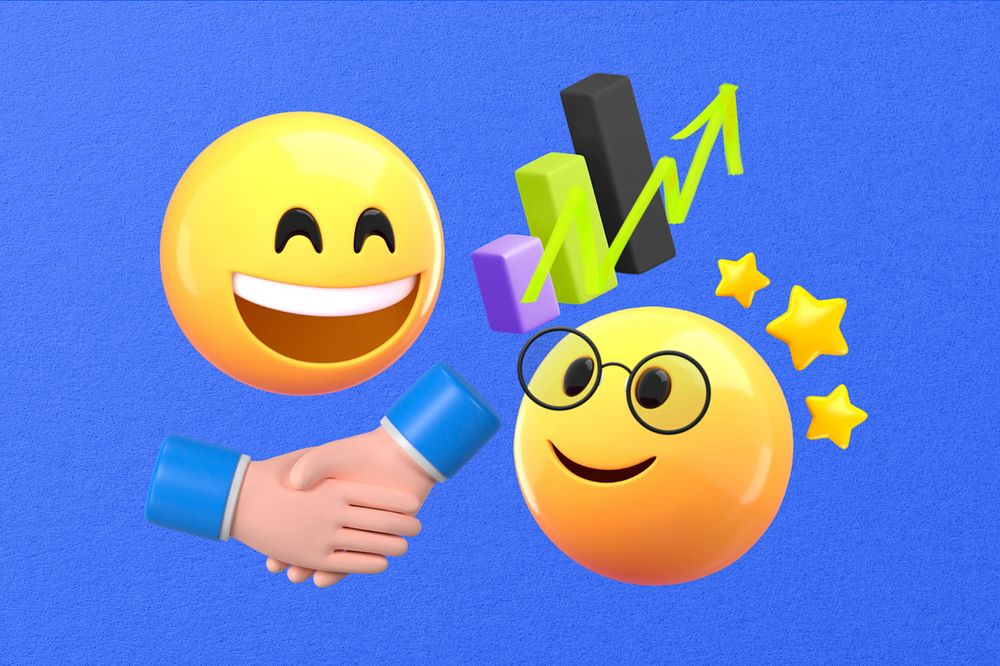 Business partnership handshake, 3D emoticons remix, editable design