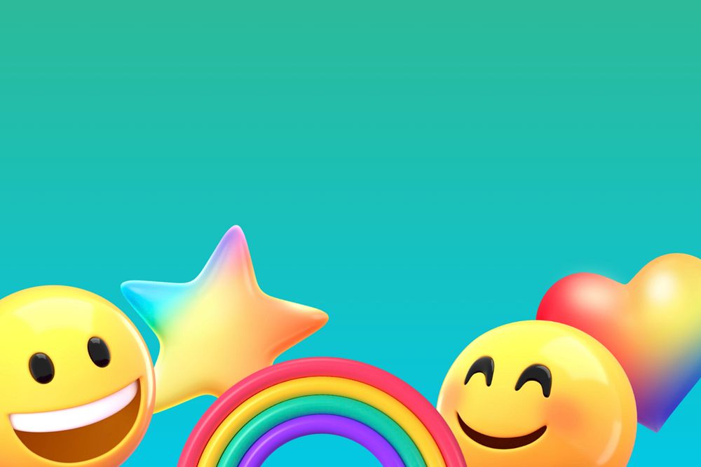 Cute happy emoticons background, 3D rendering, editable design