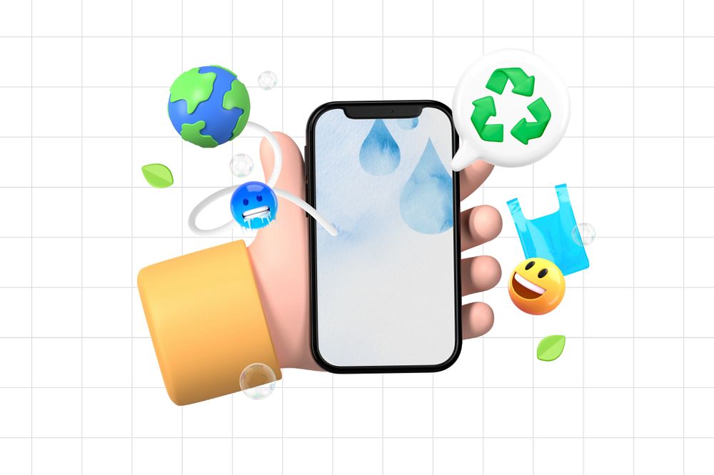 3D recycling awareness, hand holding a phone illustration