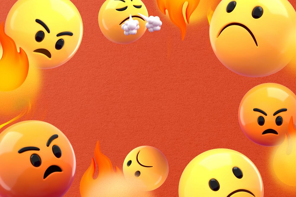 Angry emoticon border background, 3D rendering, editable design