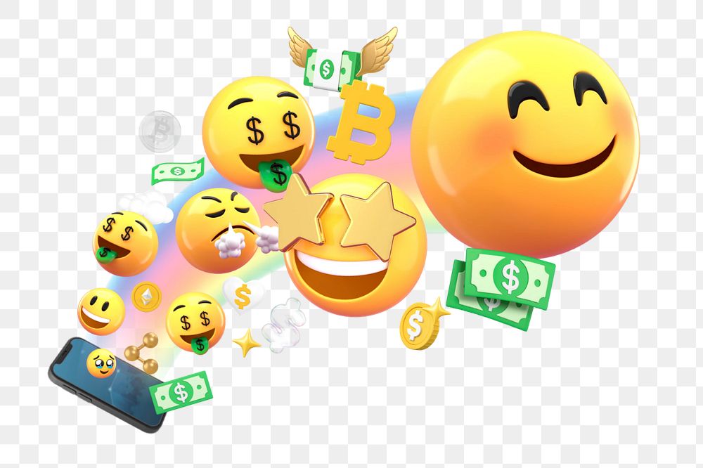 E-commerce growing revenue, money emoticon graphics, editable design