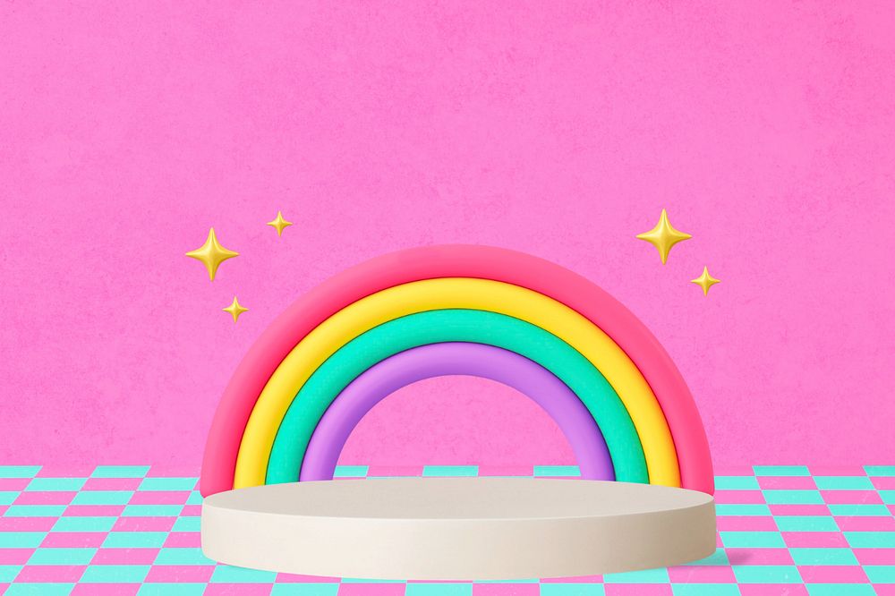 Rainbow product backdrop, pink 3D background editable design