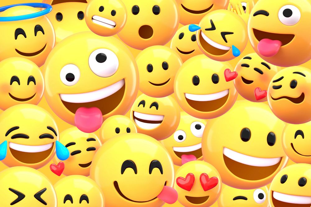 Cute emoticons background, 3D rendering, editable design