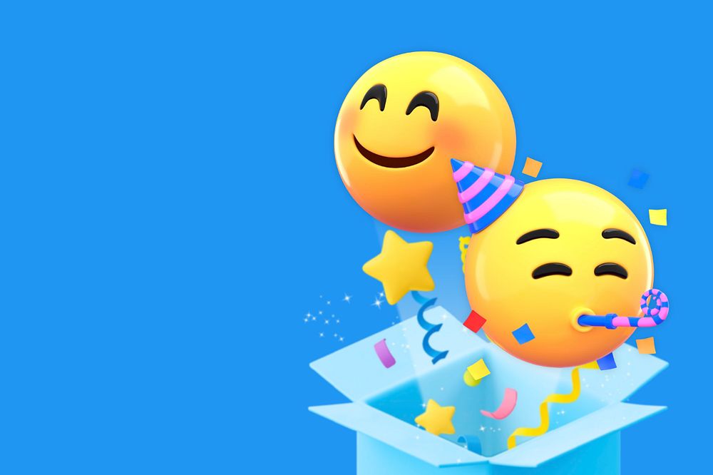 Birthday party emoticon background, blue 3D design