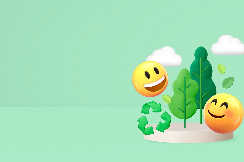 3D environment emoticons background, green design 