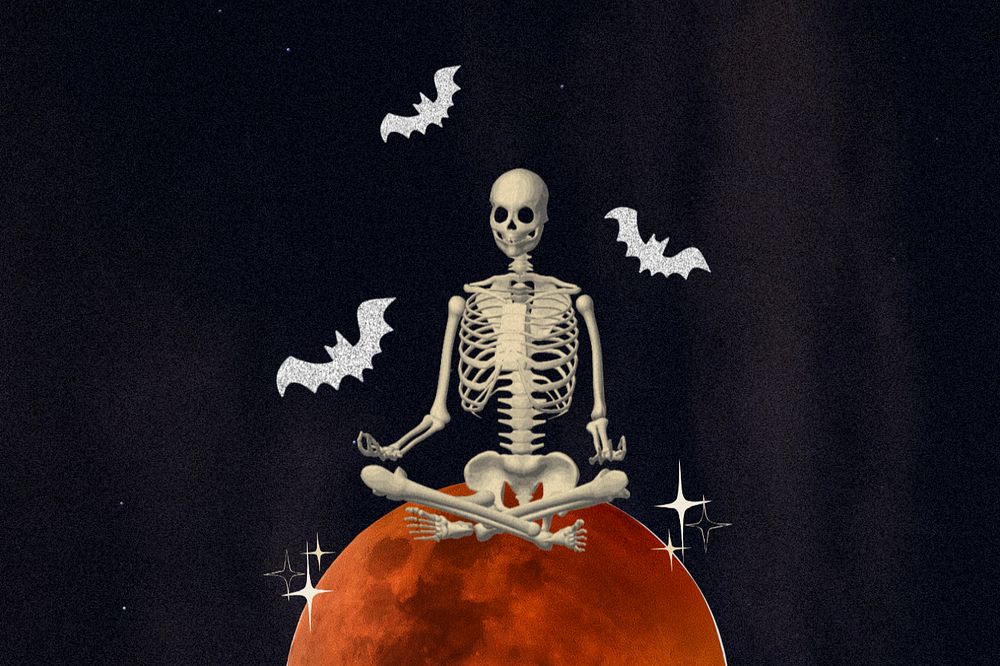 Skeleton Halloween dark background, moon design