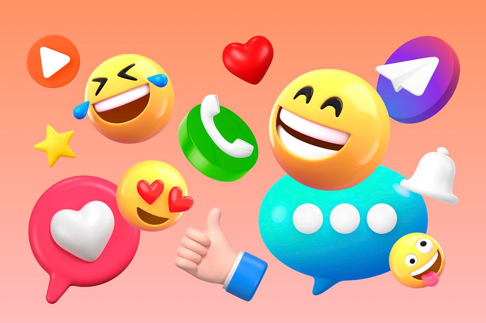 Social media emoticons, 3D rendering graphics, editable design