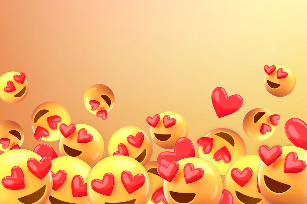 Heart eyes emoticon background, 3D yellow border