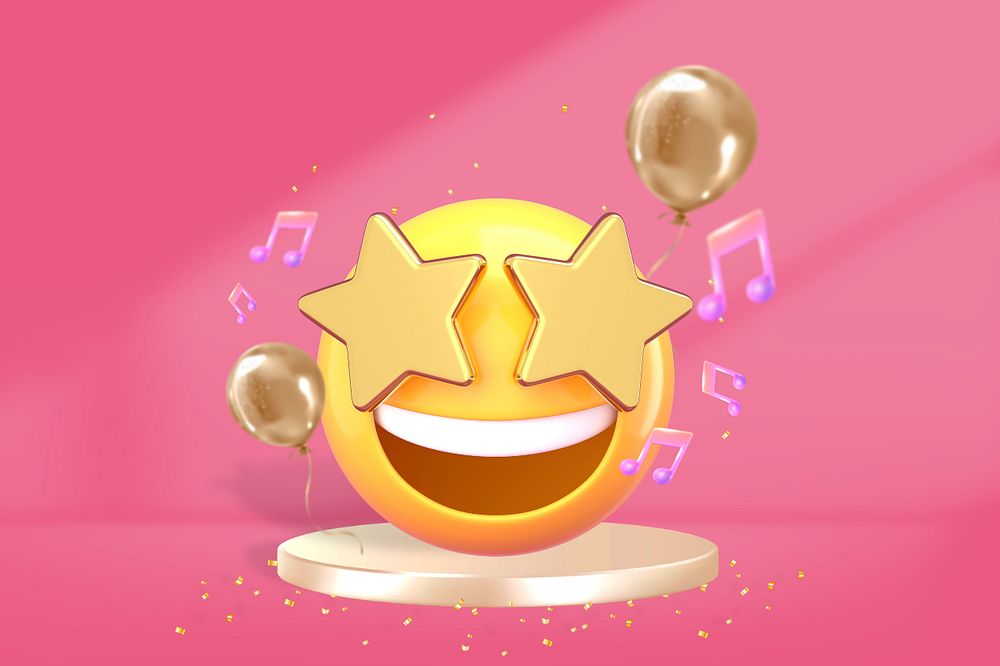 3D star eyes emoticon background, party illustration