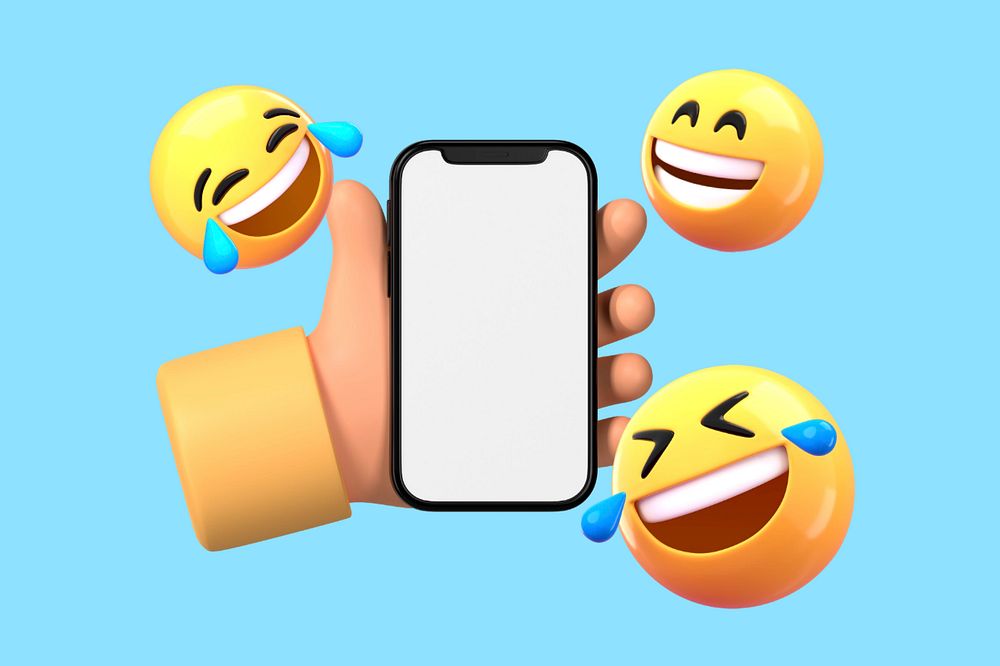 Happy emoticons, blank phone screen with design space