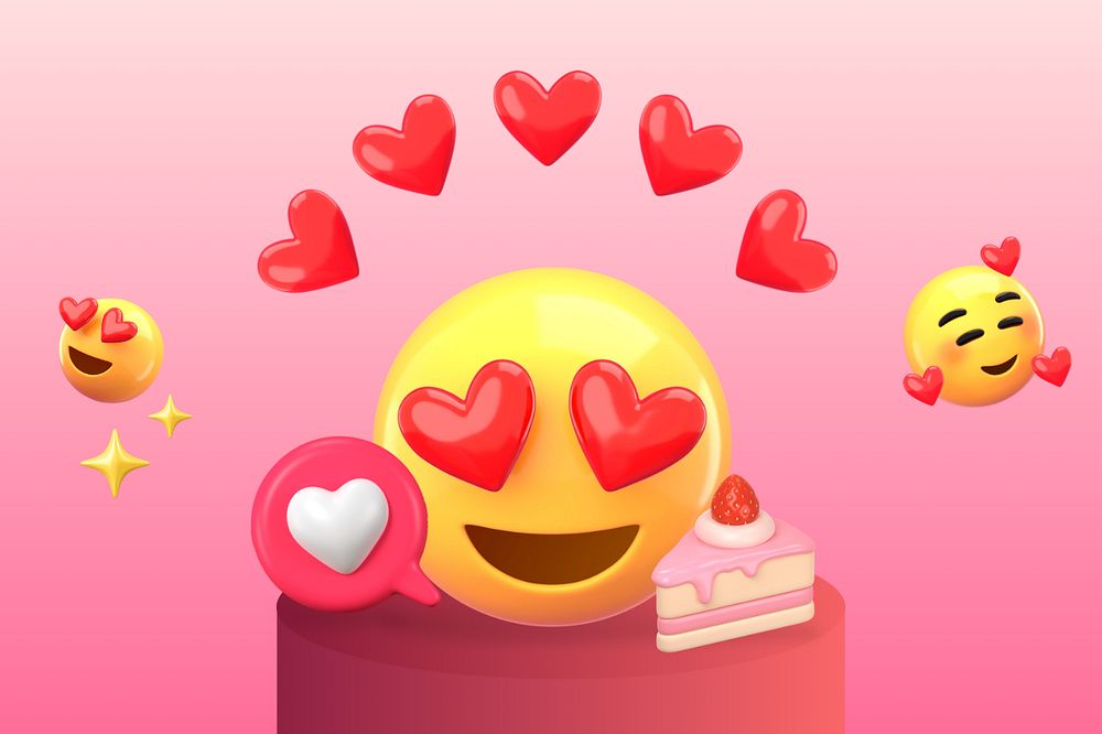 3D heart-eyes emoticon, food lover illustration