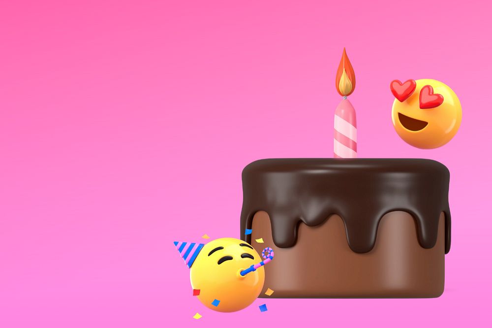 3D birthday cake background, 3D emoticon graphics