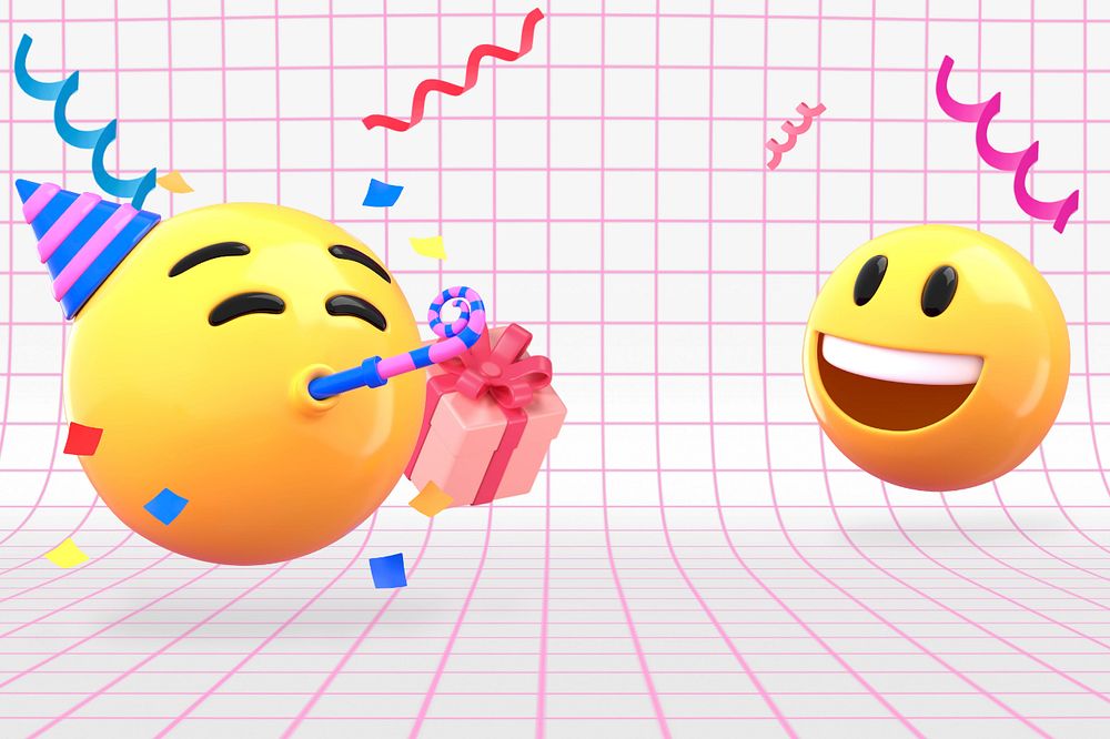 3D party emoticons, birthday celebration illustration