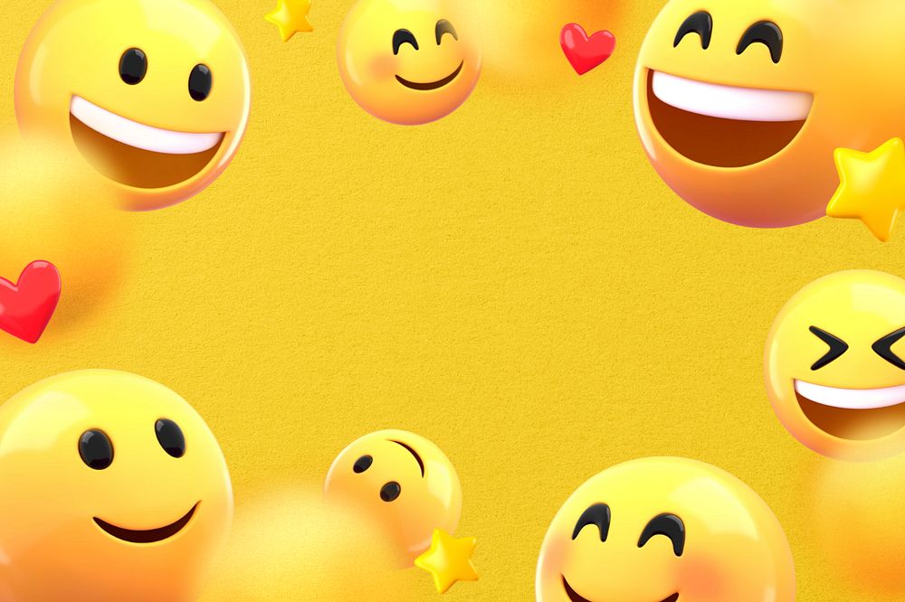 Cute emoticons frame background, 3D yellow design