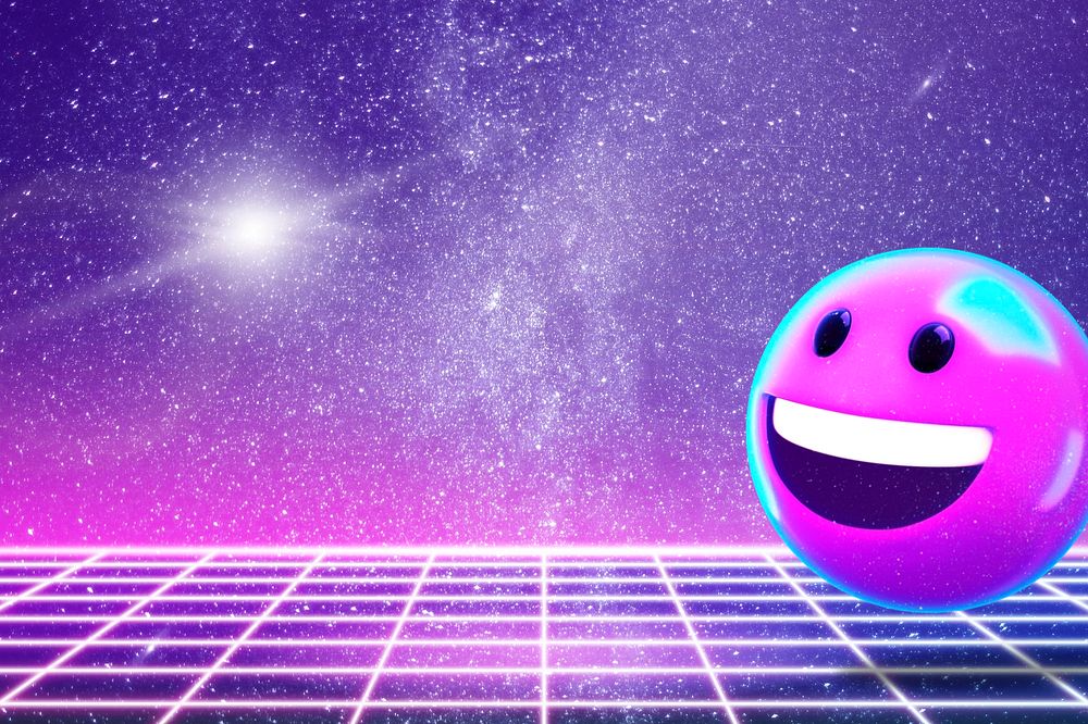 Galaxy aesthetic emoticon background, 3D neon, editable design