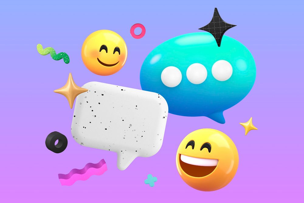 3D texting emoticons, purple gradient, editable design