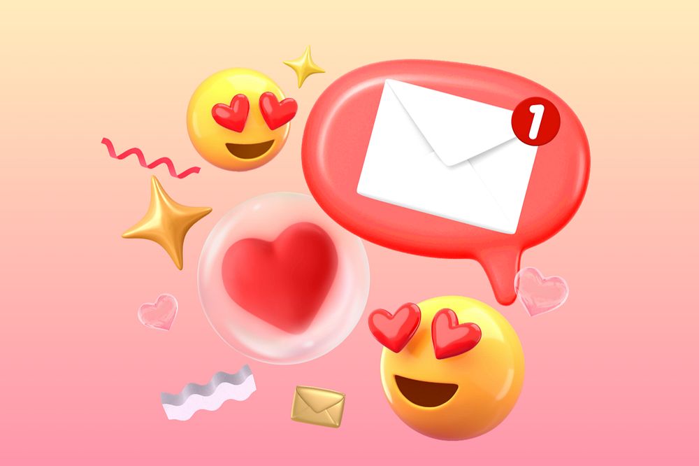 3D love message notification, emoticon illustration