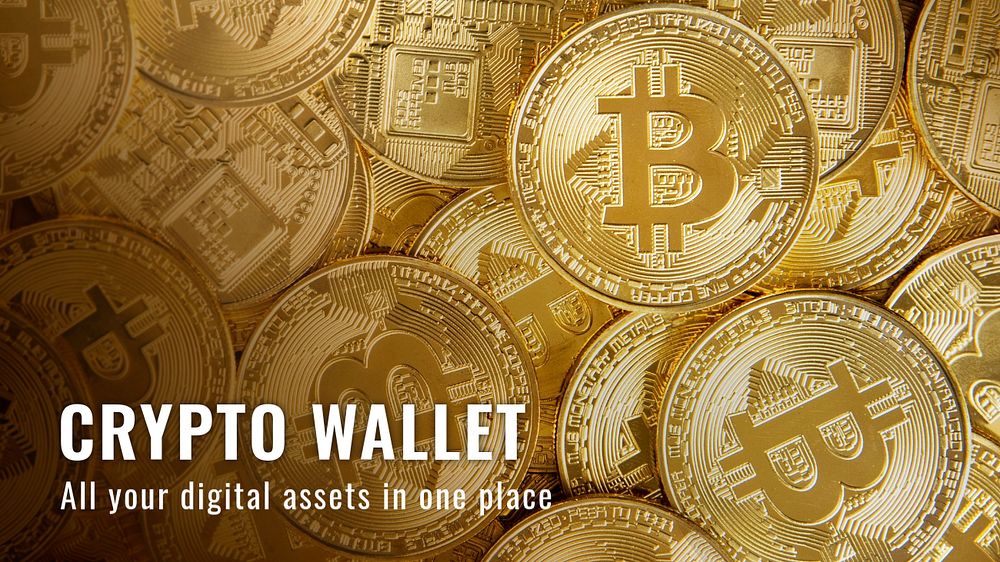 Crypto wallet blog banner template, editable bitcoin background