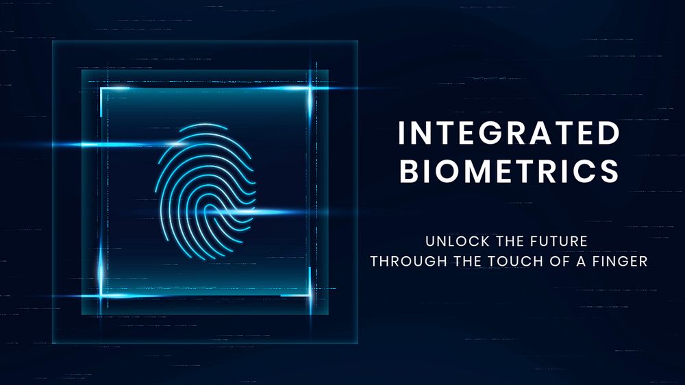 Integrated biometrics technology presentation template, editable fingerprint scan