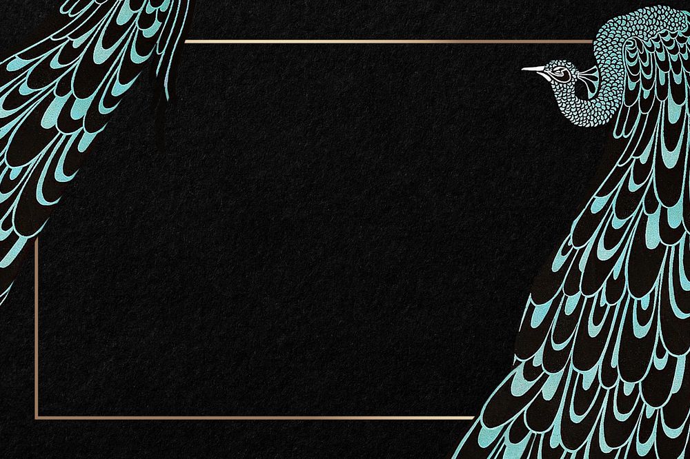 Black background, editable blue peacock border, remixed by rawpixel