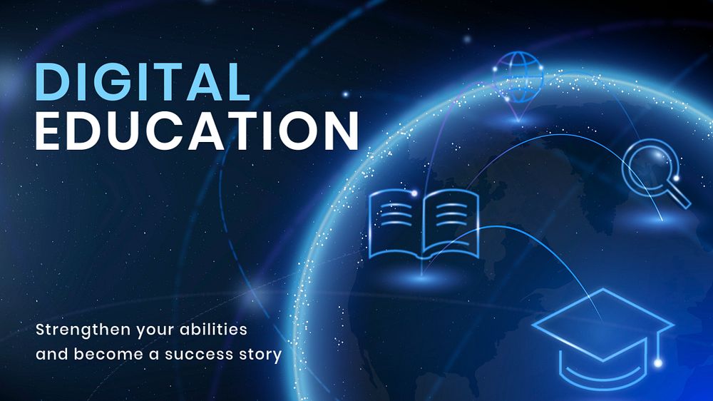 Global education blog banner template, editable dark blue design