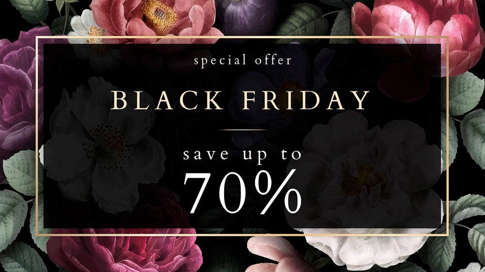 Black Friday Facebook cover template, rose editable design