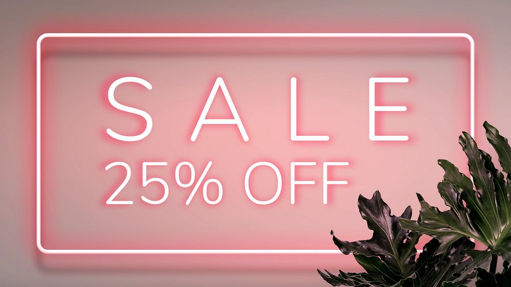 Neon sale Facebook cover template, pink editable design