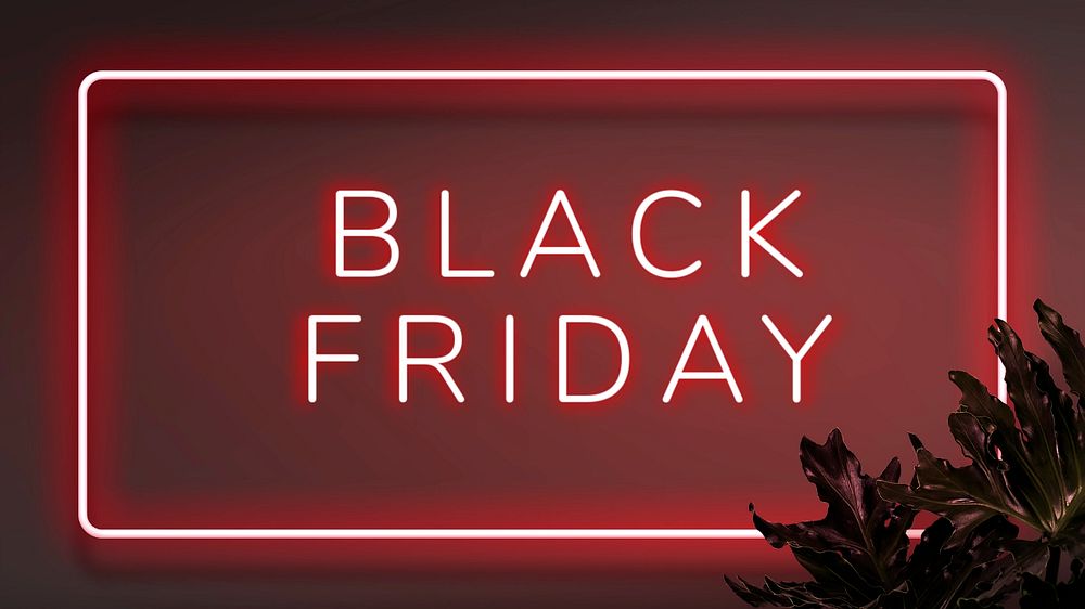 Black Friday Facebook cover template, red neon editable design