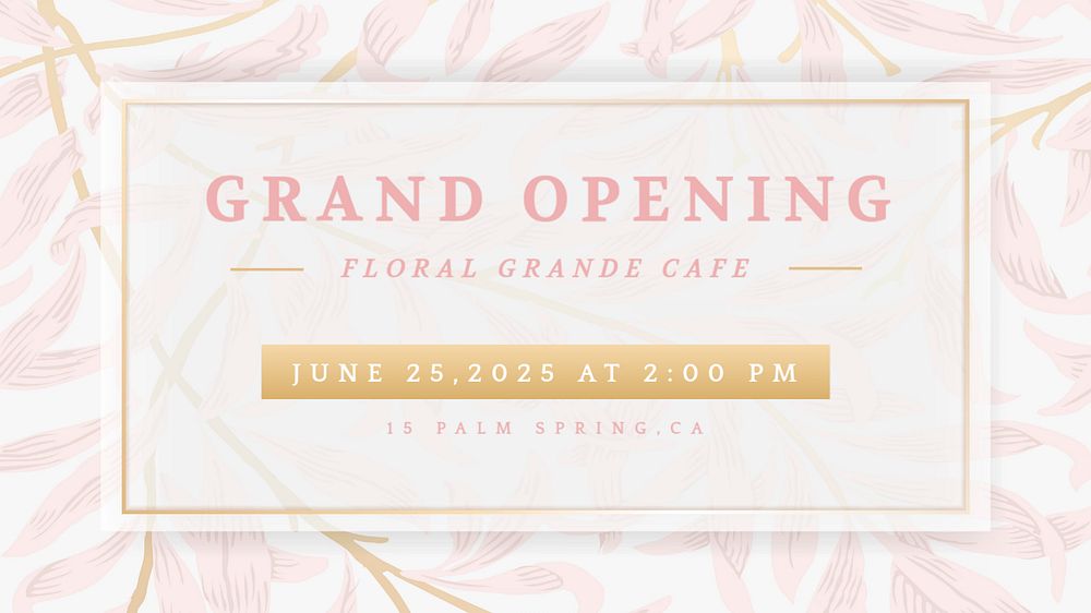 Grand opening Facebook cover template, pink editable design