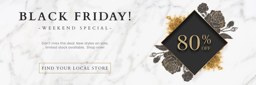 Black Friday Twitter header template, marble editable design