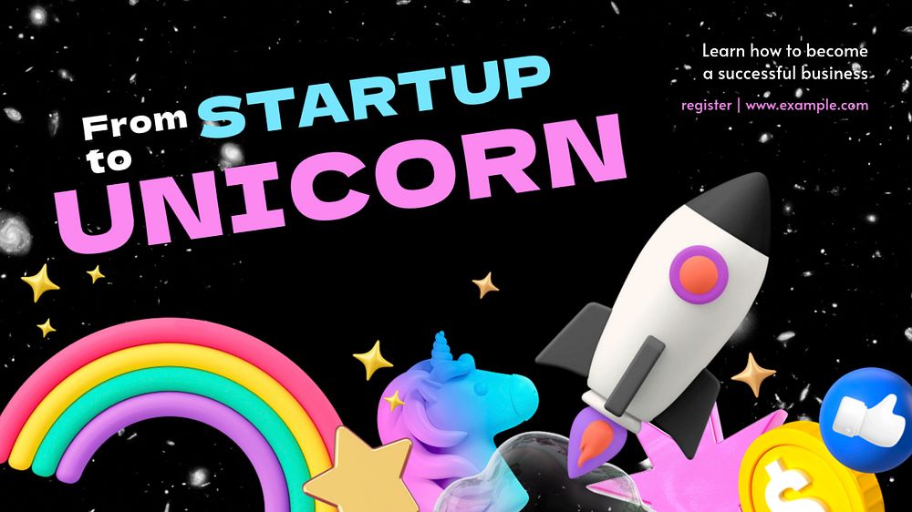 Startup unicorn Facebook cover template, editable design