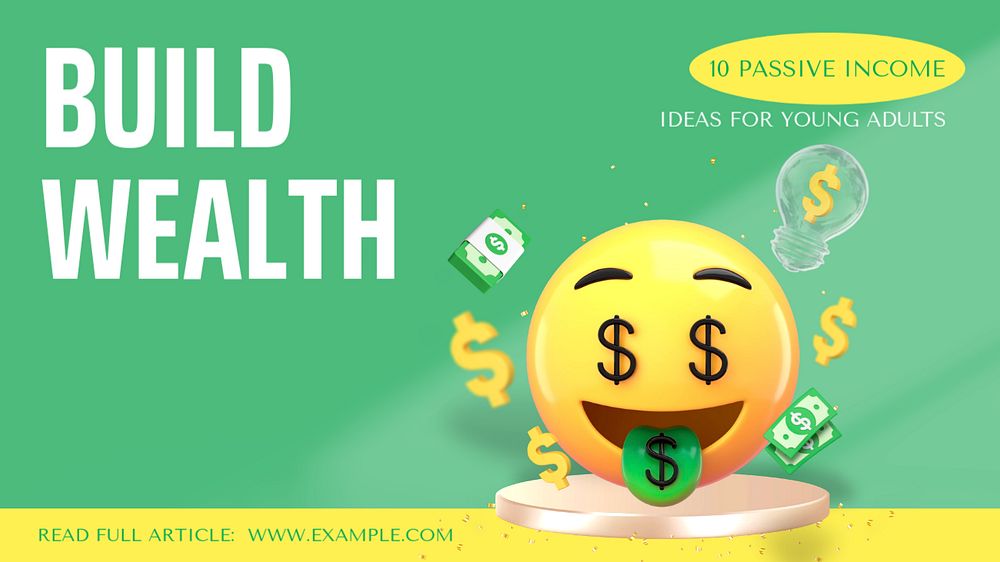 Build wealth YouTube thumbnail template, editable design