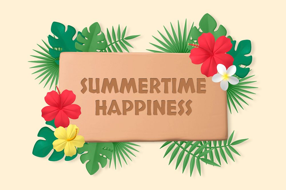 Summertime happiness, cute 3D template with editable text