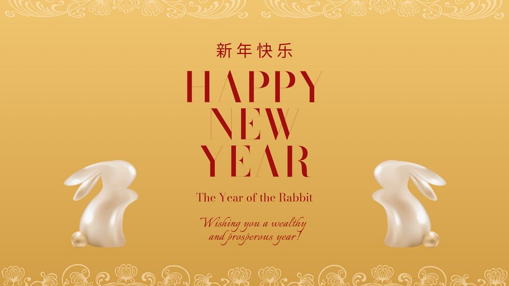 Rabbit year blog banner template, 3D editable design