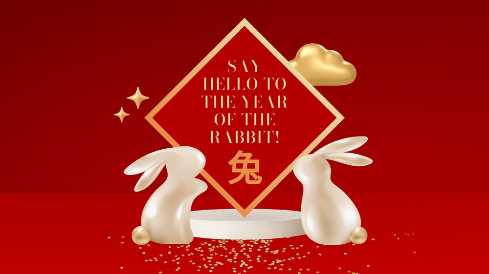 Rabbit year blog banner template, 3D editable design