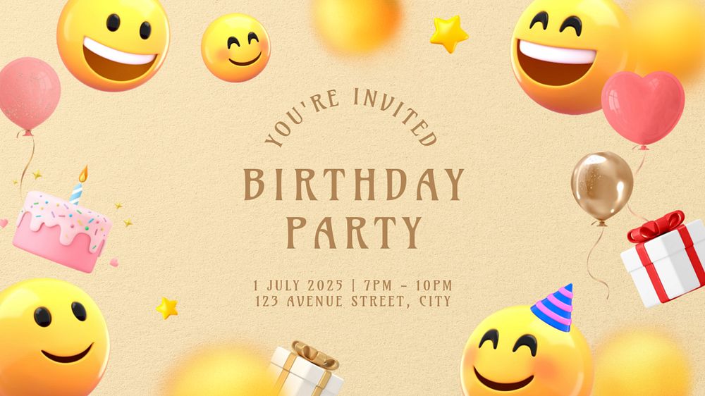 Birthday party YouTube thumbnail template, editable design