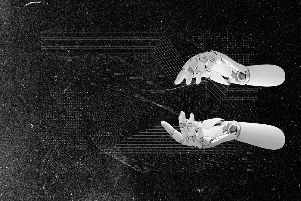 White robot hands background, editable digital remix design