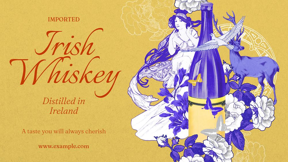 Irish whiskey blog banner template, editable Art Nouveau design, remixed by rawpixel