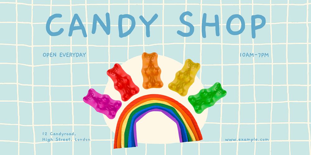 Candy shop Twitter post template, editable design