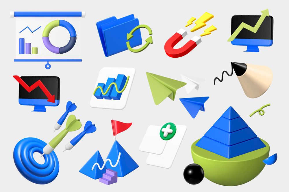 3D business icons, customizable element set