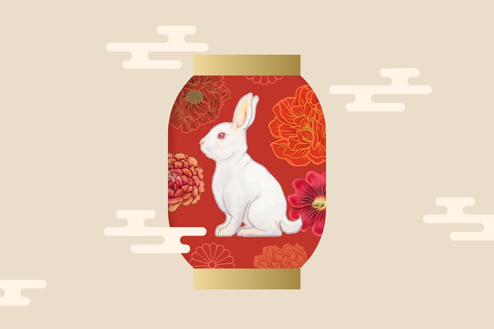 Chinese rabbit lantern background, New Year celebration, editable design