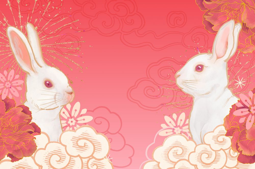 Rabbit New Year background, traditional Chinese, editable design