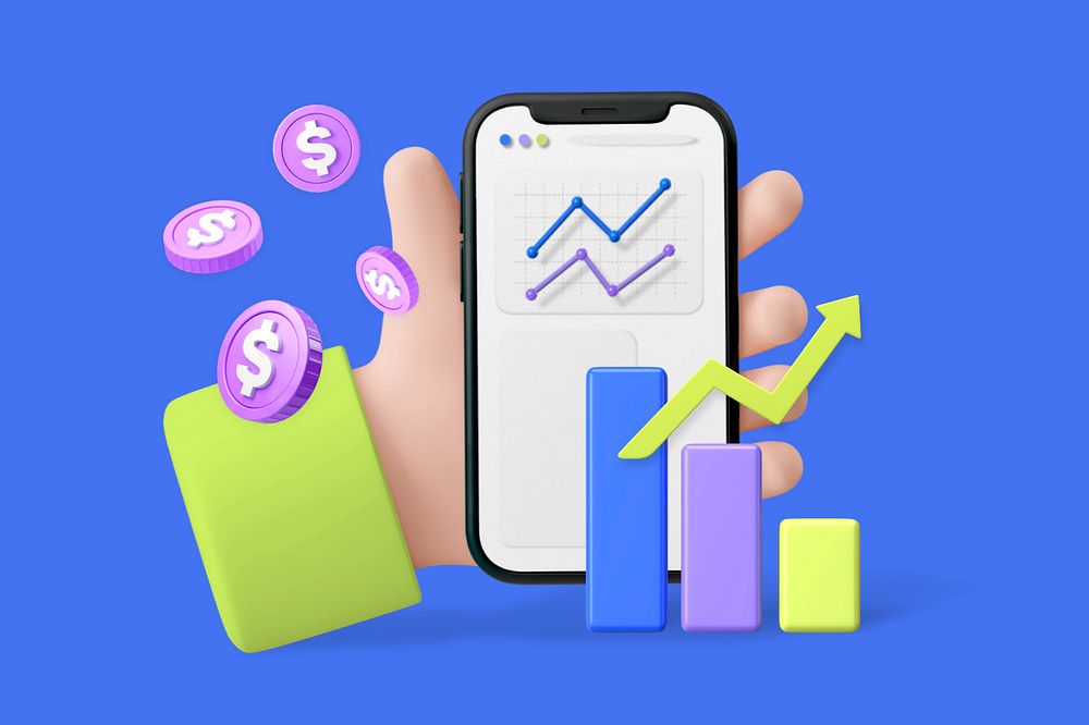 Personal finance tracker app background, customizable 3D graphic remix design