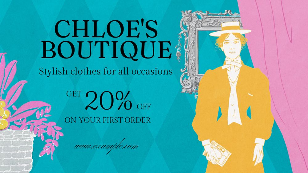 Women's boutique blog banner template, editable Art Nouveau design, remixed by rawpixel