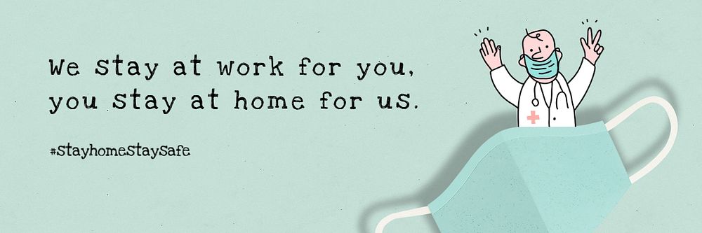 Stay home email header template, editable doodle design