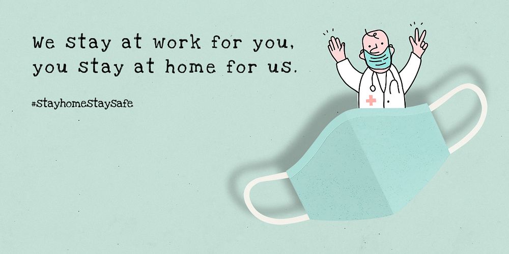 Stay home Twitter ad template, editable medical design