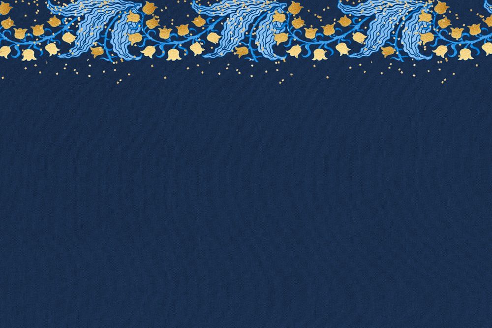 Gold flower border, editable blue background, remixed by rawpixel